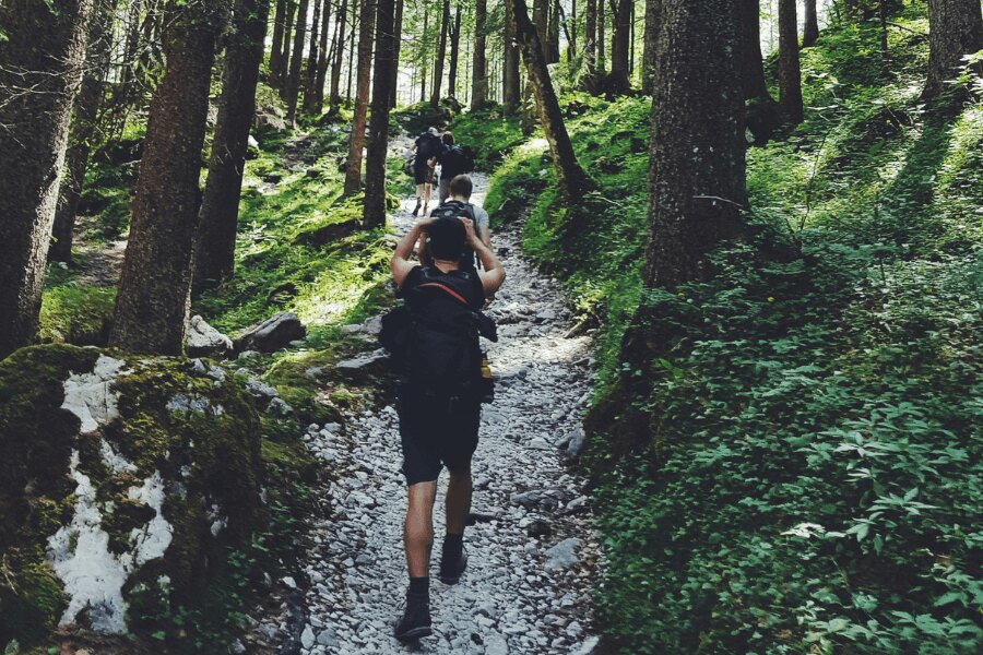 młodzi ludzie na szlaku, speed hiking. Źródło: https://www.pexels.com/cs-cz/foto/1194235/