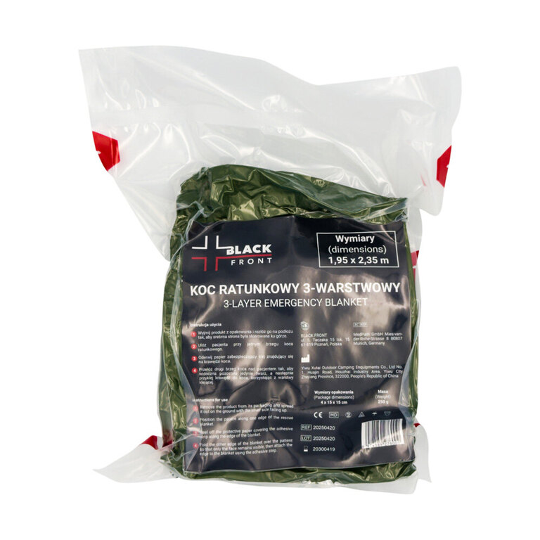 Awaryjny trzywarstwowy koc termiczny Black Front®