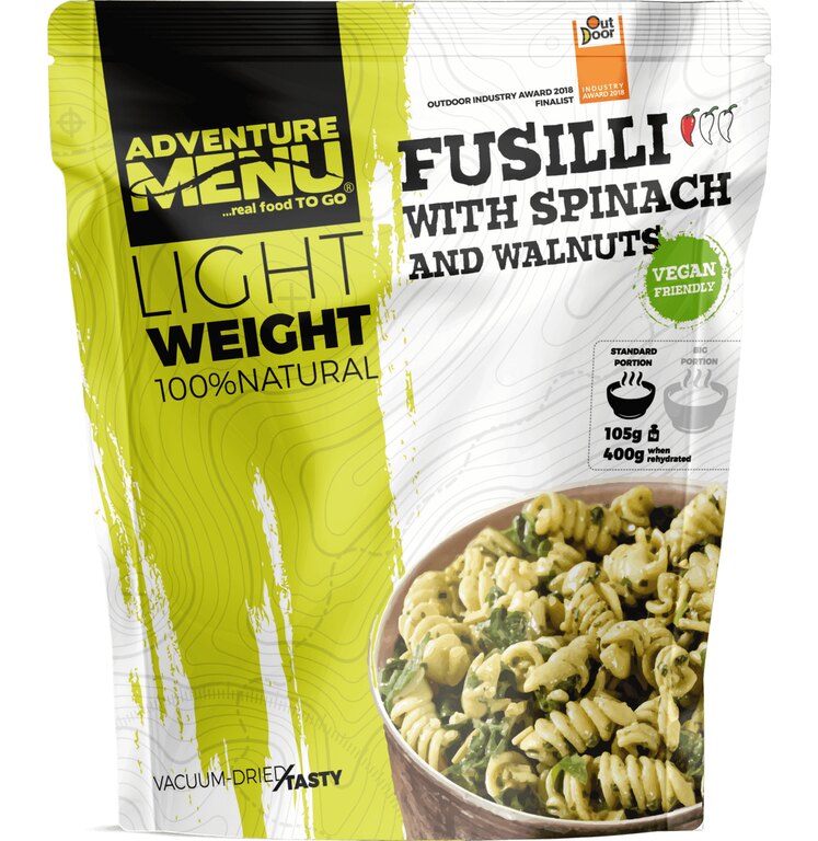 Suszone jedzenie Fusilli ze szpinakiem i orzechami włoskimi Adventure Menu®